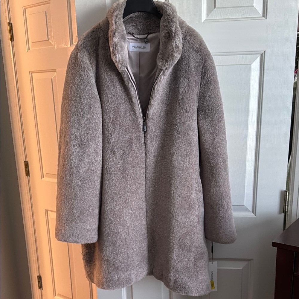 Calvin Klein Women's Gray Faux Fur Coat